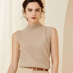 Fashionable Cashmere Half Turtleneck Vest Autumn And Winter Sleeveless Pullover Sweater - Gao Yatuo - View 1