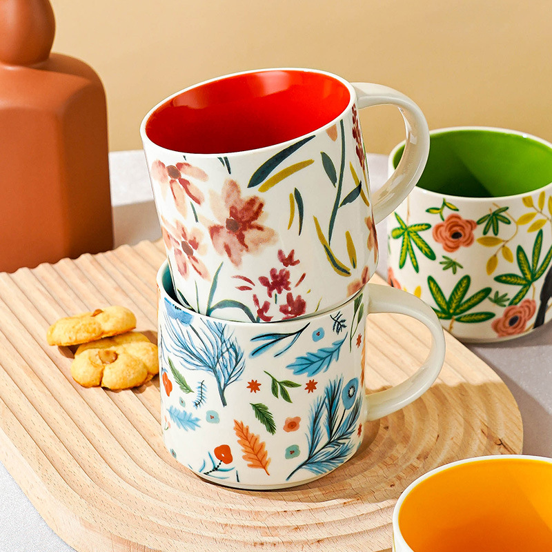 Flower Glaze Ceramic Cup Mug Household Large Capacity Breakfast Cup