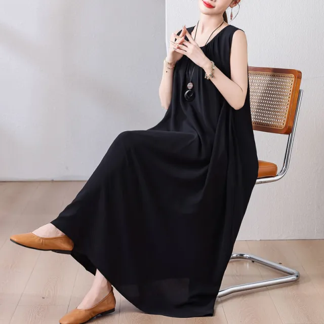 Colorful Beach French Cotton Summer Vest Dress Black - Shop at LoveMi