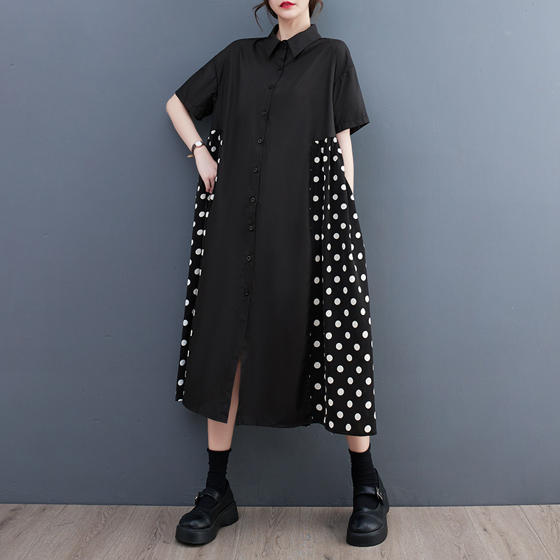 Spring And Summer New Fashion Printed Polka-dot Slim-fit Shirt Dress