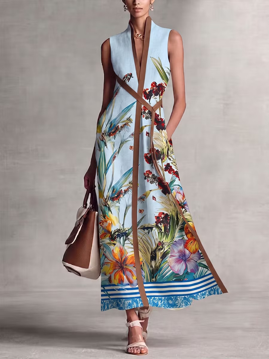Robe longue sans manches imprimée