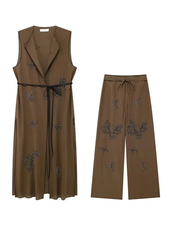 Sleeveless Lace up Top And Trousers Suit Suit Xs - Shop at LoveMi