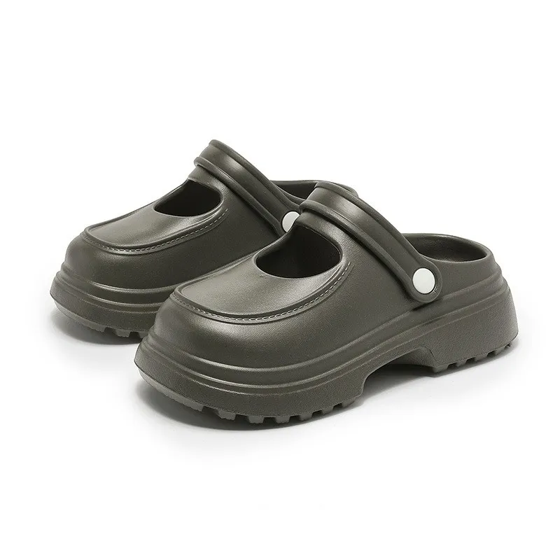 Mary Jane Closed-toe Slippers Female EVA Outdoor Non-slip Beach Flip-flops - Gray