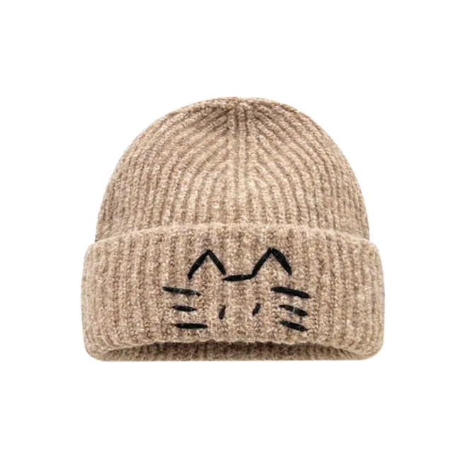 Cute Line design Cat Knitted Hat For Womenkeeps You Warm In Fall And Winter Brown - Shop at LoveMi