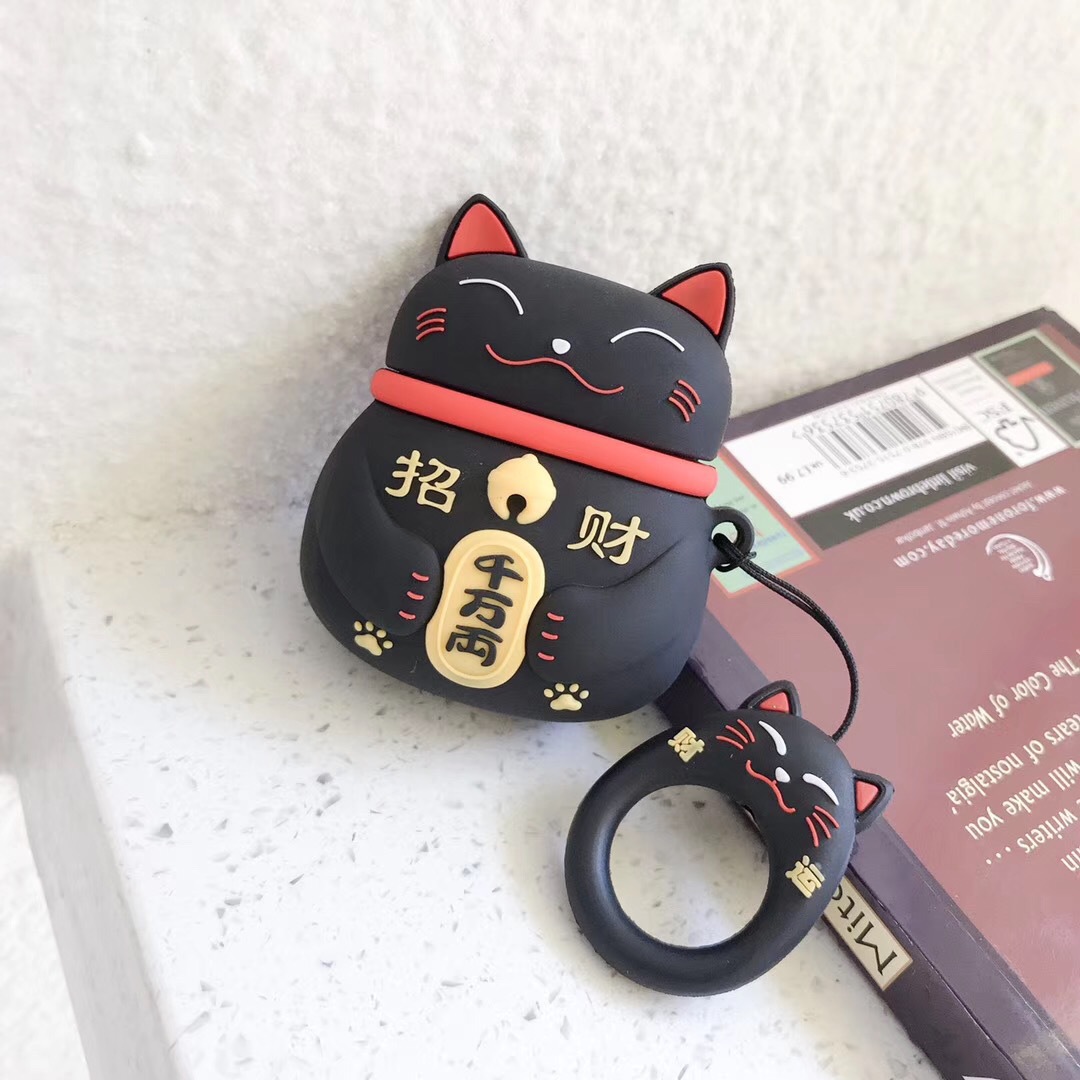 Black Lucky Cat Ring Chain