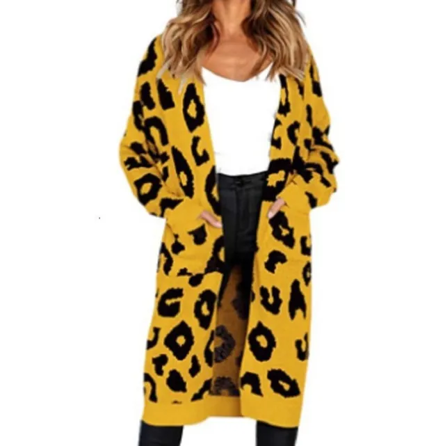 Color Leopard Print Polka Dot Loose Sweater Coat Yellow - Shop at LoveMi