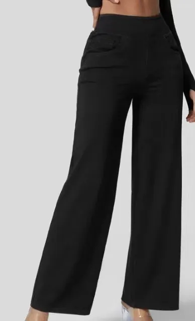 Fashionable Simple Slim-fit Wide-leg Trousers - Black