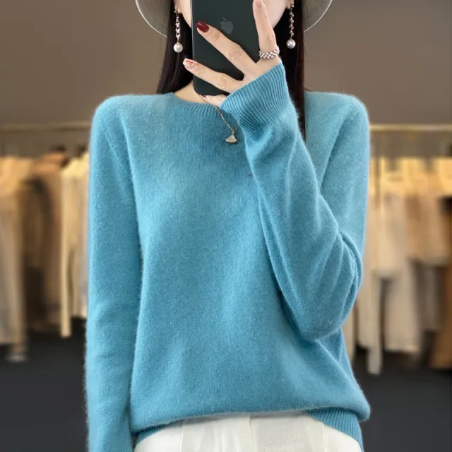 Solid Color Simple Pullover Cashmere Loose Sweater Blue - Shop at LoveMi