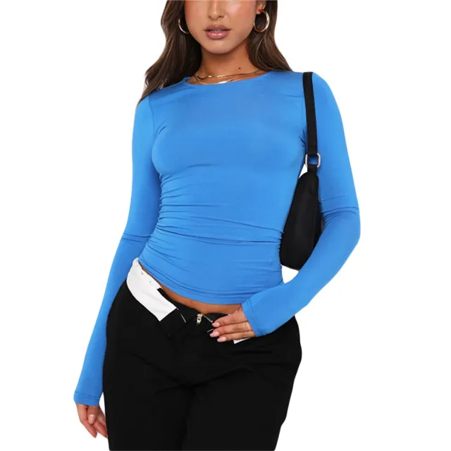 Women's Fashion Casual Solid Color Slim Pullover T shirt Blue - Shop at LoveMi