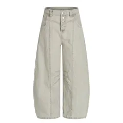 Ice-Feel Tencel Scimitar-Shape Wide-Leg Denim Jeans - Gray - View 1