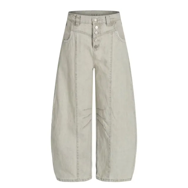 Ice Feel Tencel Scimitar Shape Wide Leg Denim Jeans Gray - Shop at LoveMi