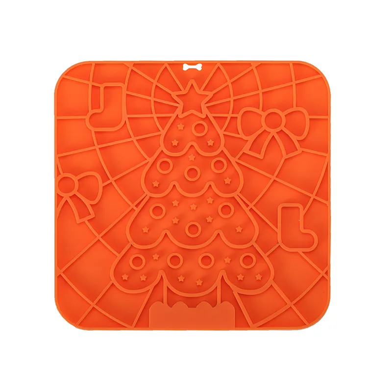 Pet Licking Mat Slow Food Tableware Bowl Suction Cup Anti-choke - Christmas Style Orange