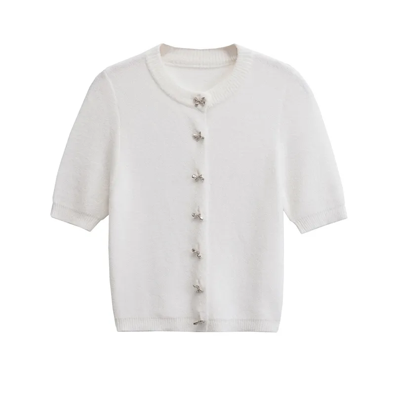 Solid Color Knitted Cardigan For Women - White