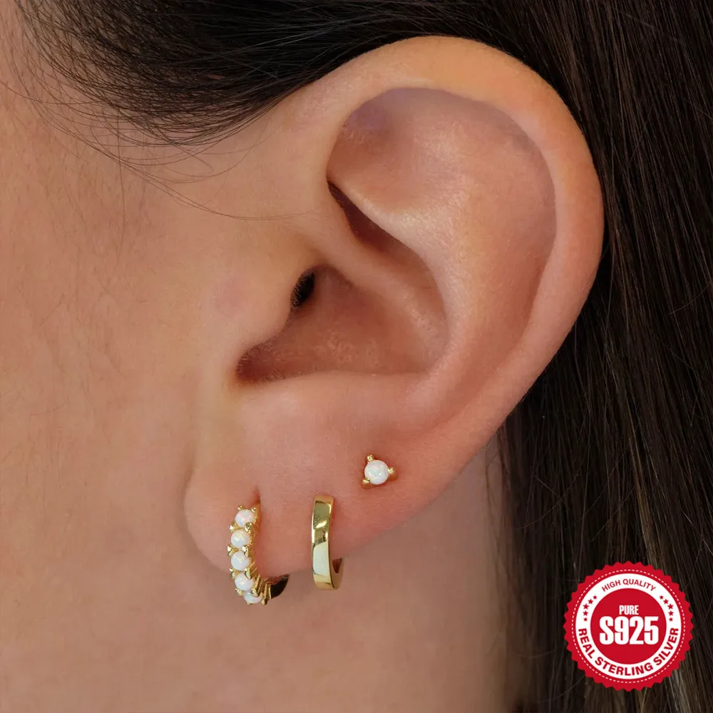 925 Sterling Silver Diamond Opal Suit Earrings