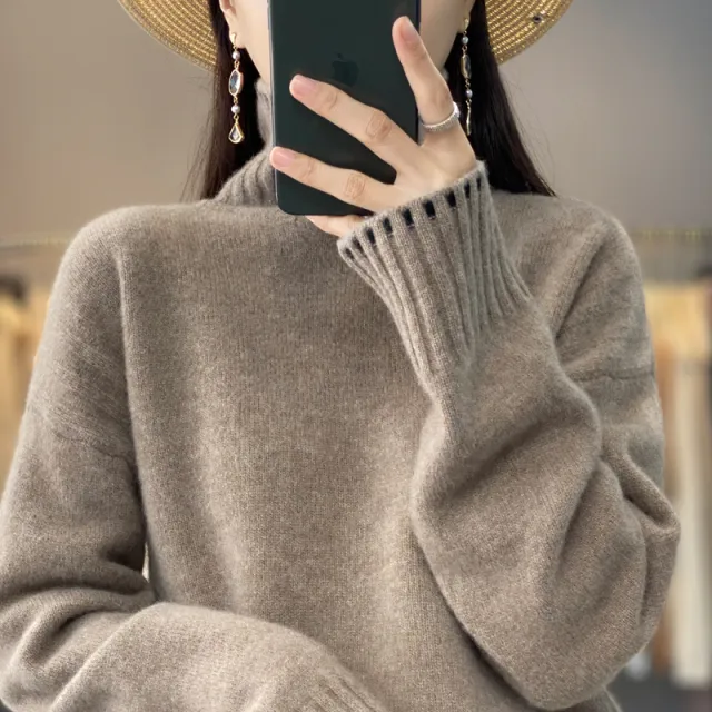 Women's Turtleneck Sweater Solid Color Thread Loose Korean Style Camel - Shop at LoveMi