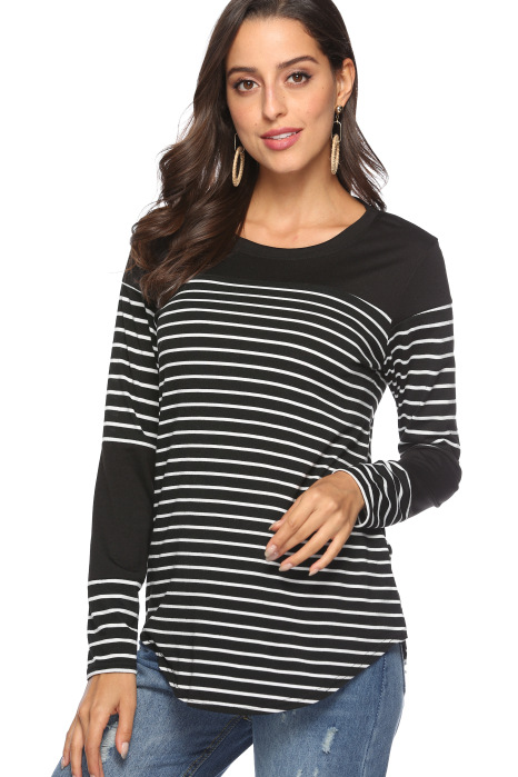 Title 15, Casual striped stitching long-sleeved loose T-s...