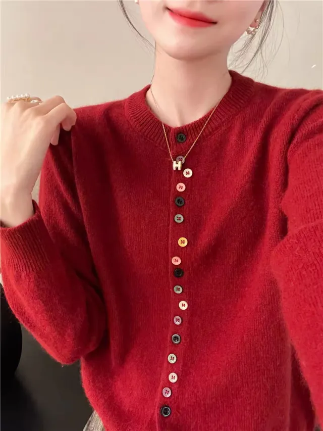 Slimming Soft Long sleeved Shirt Knitted Red - Shop at LoveMi