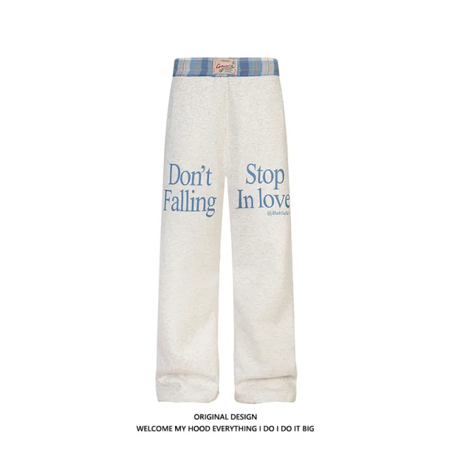 Double Waist Plaid Stitching Fake Two piece Casual Pants Gray - Shop at LoveMi