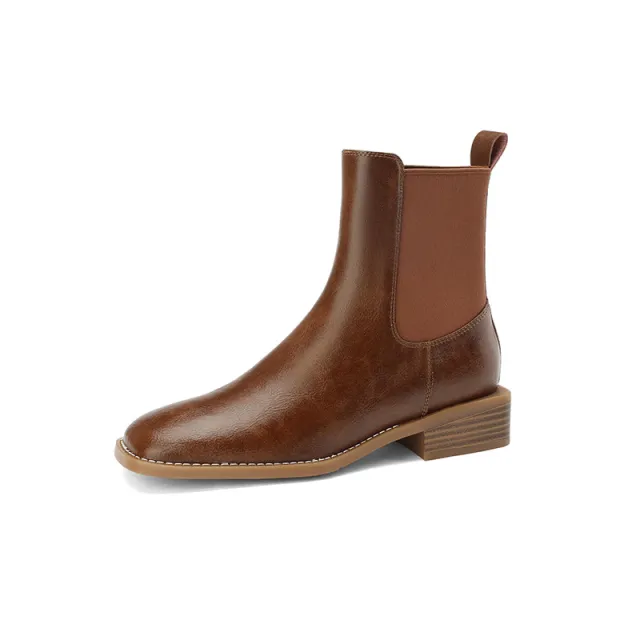 British Style Square Toe Vintage Ankle Boots Brown - Shop at LoveMi