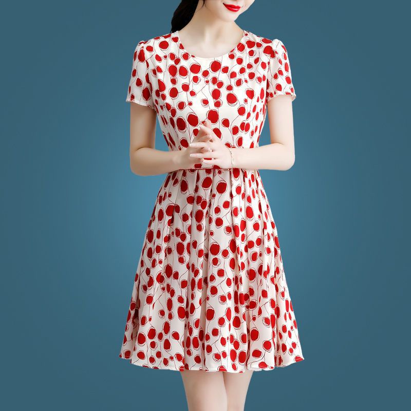 Ice Silk Polka Dot High end Dress Women's Summer Wear Red - Shop at LoveMi