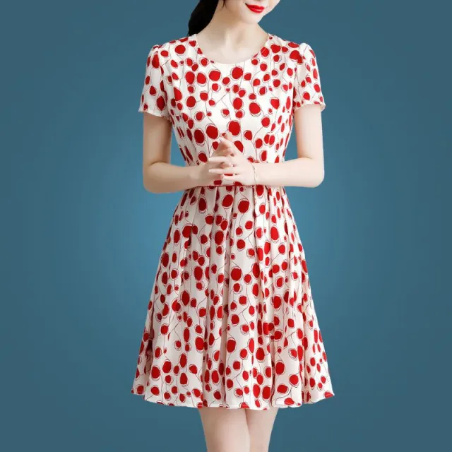 Ice Silk Polka Dot High end Dress Women's Summer Wear Red Round Dot Flowers - Shop at LoveMi