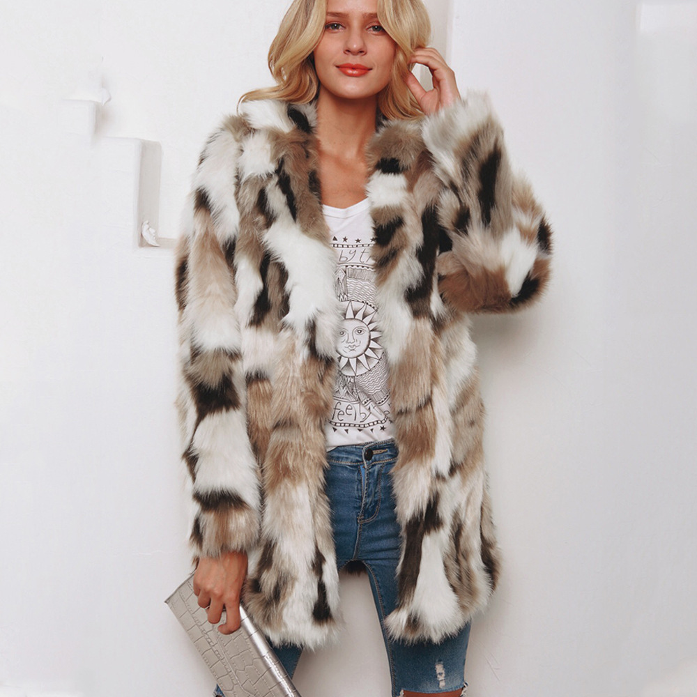 European And American Fashion Tailored Suit Collar Mixed Color Faux Fur Coat 8 European And American Fashion Tailored Suit Collar Mixed Color Faux Fur Coat