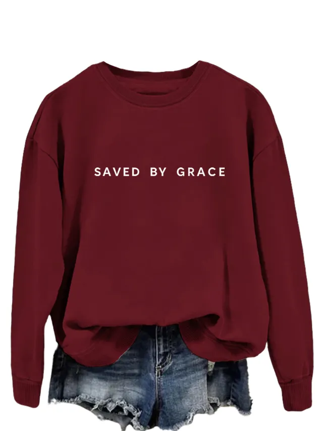 Fashion Simple Ladies Loose Sweater Wine Red White Sweatshirt Font - Shop at LoveMi