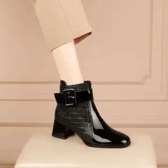 Women's Square-toe Black Brown Ankle Boots - Black - View 1
