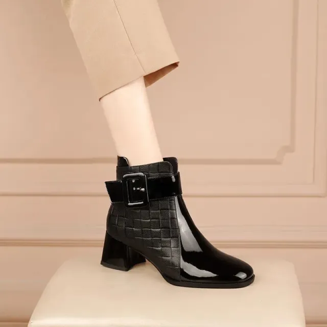 Women's Square toe Black Brown Ankle Boots Black - Shop at LoveMi