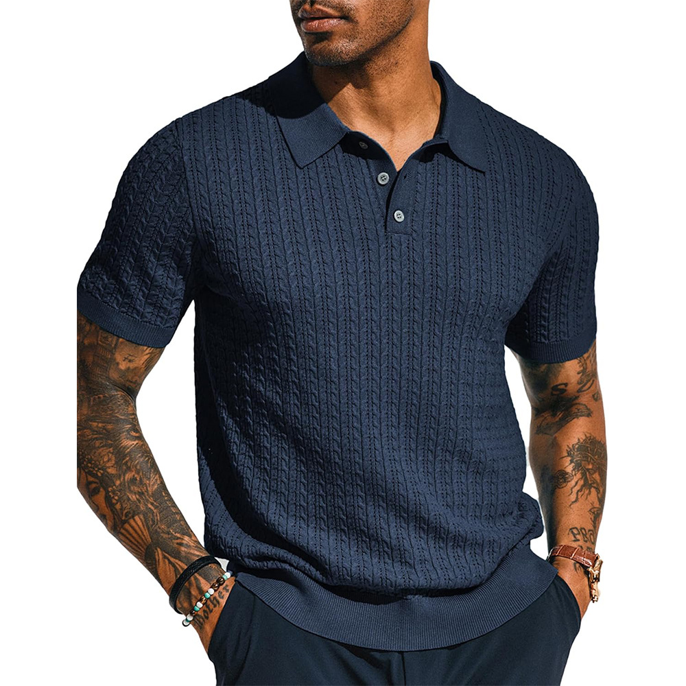Mens Casual Knitted Shirt Summer Top With Short Sleeves