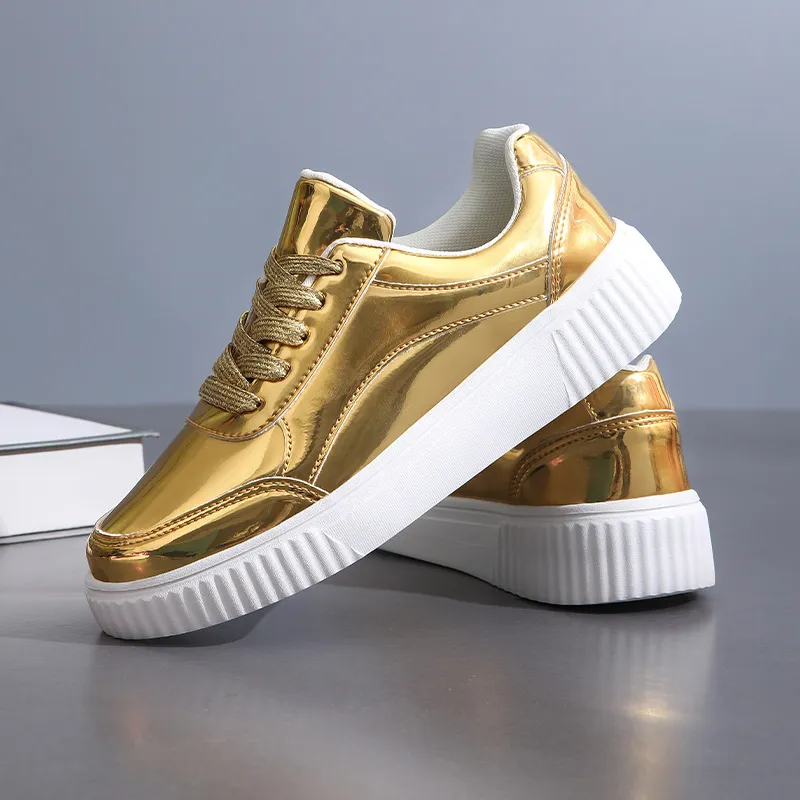 Thick-soled Sequins Fashion Sneaker - Gold