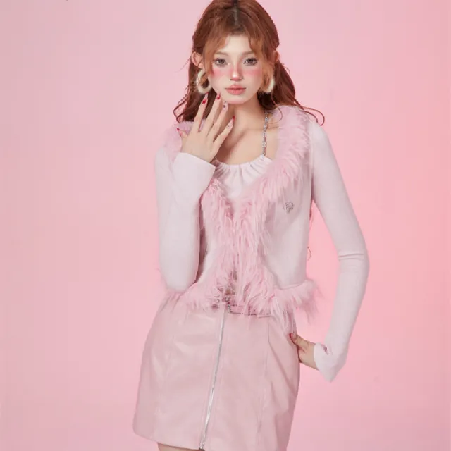 Women's Fur Collar Slim fit All match T shirt Pink - Shop at LoveMi