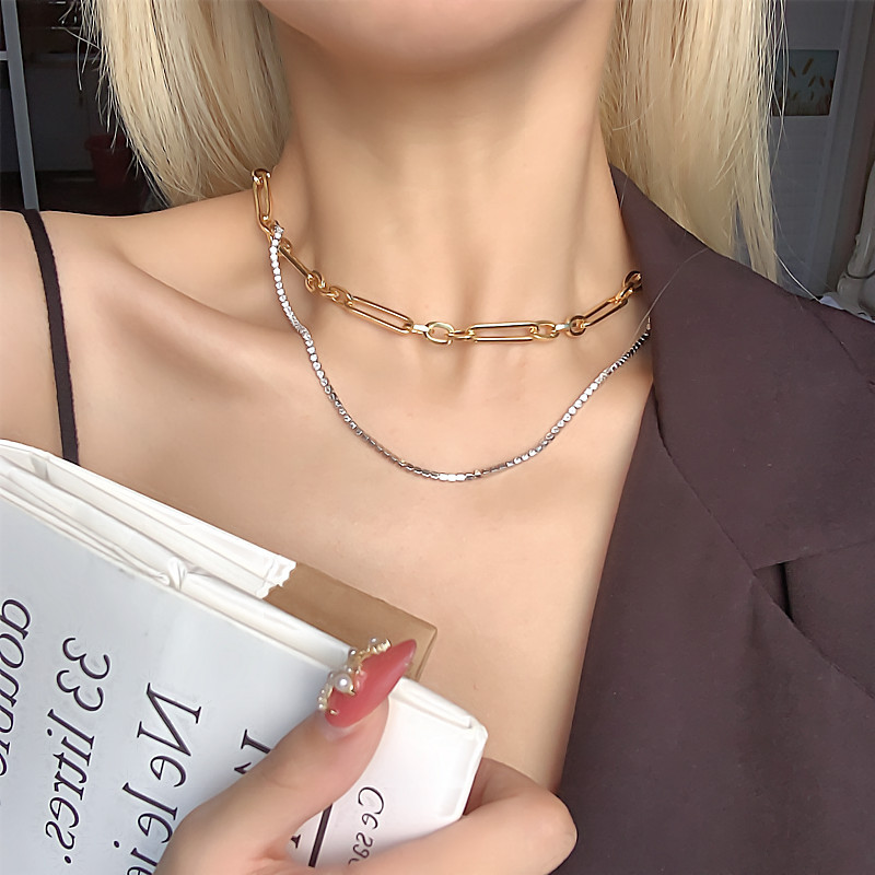 24K Gold Chain Rhinestone Stacked Necklace