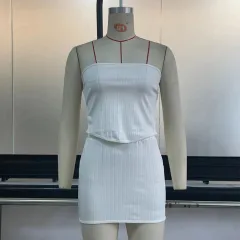 Knitted Irregular Tube Top Package Hip Skirt Outfit - White - View 1