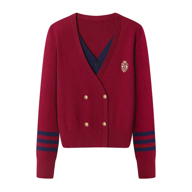 New Preppy Style Age Reduction Fake Two piece Knitted Women's Sweater Red - Shop at LoveMi
