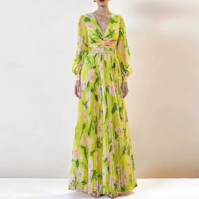 Autumn And Winter French Style Floral Slim fitting Pleated Floral Skirt Women Color - Shop at LoveMi