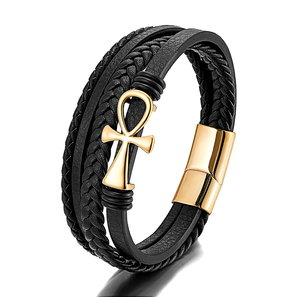 Men's Hand-woven Leather Magnetic Clasp Multi-layer Leather Cord Bracelet