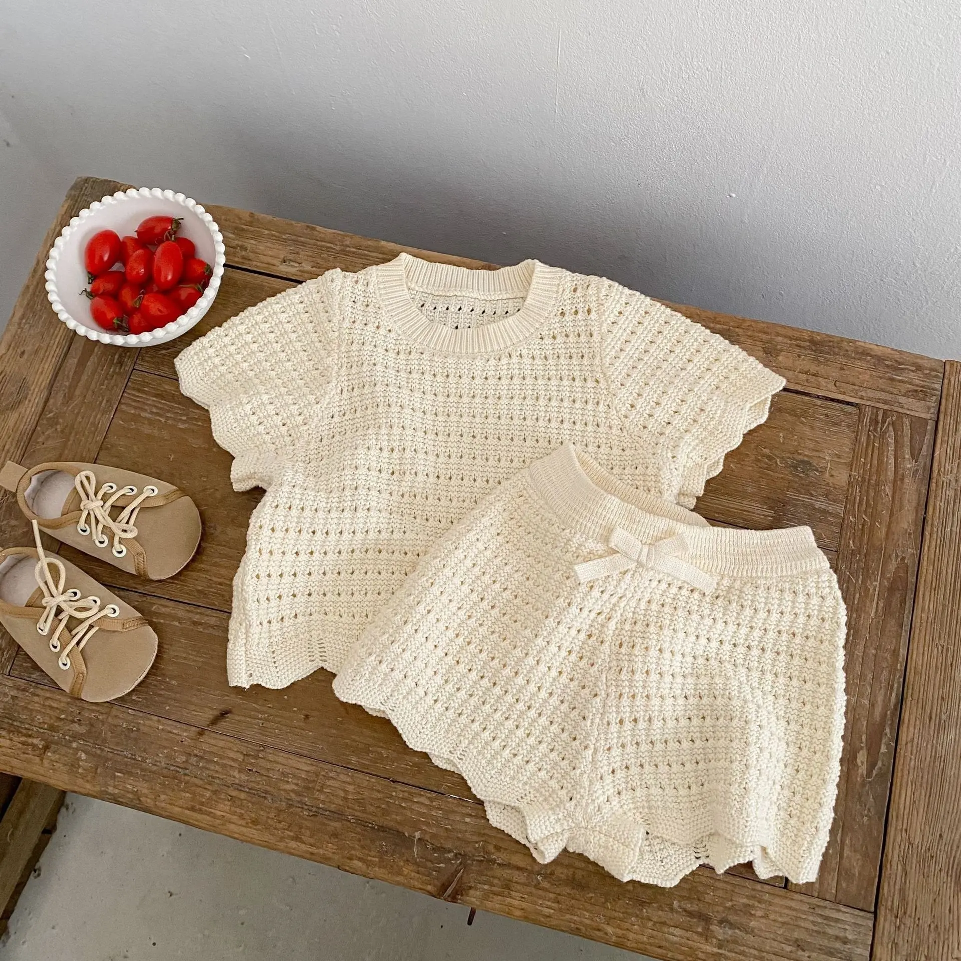 Casual Round-neck Knitted Top Short-length Two-piece Set