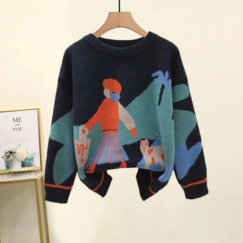 Women's Clothing Western Style Knitted Sweater - Black