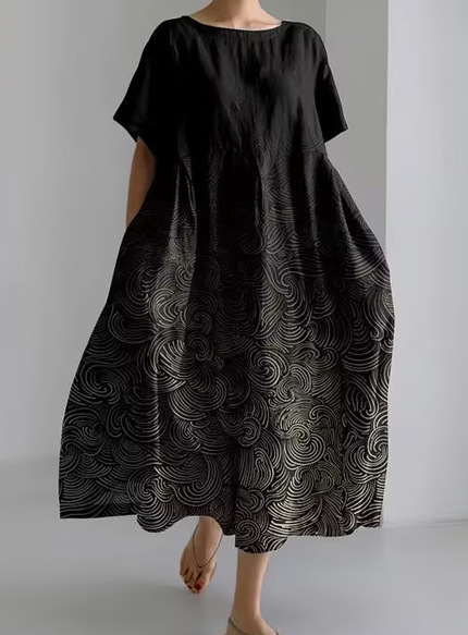 Loose Round Neck Advanced Short Sleeve Printing Dress Bj113123411274 - Shop at LoveMi