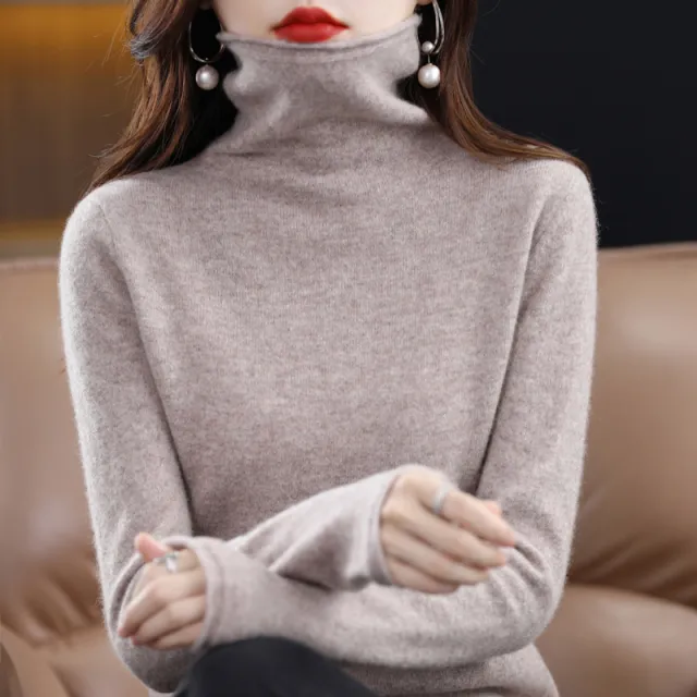Pile Collar Woolen Sweater Women's Bottoming Shirt Turtleneck Sweater Camel - Shop at LoveMi