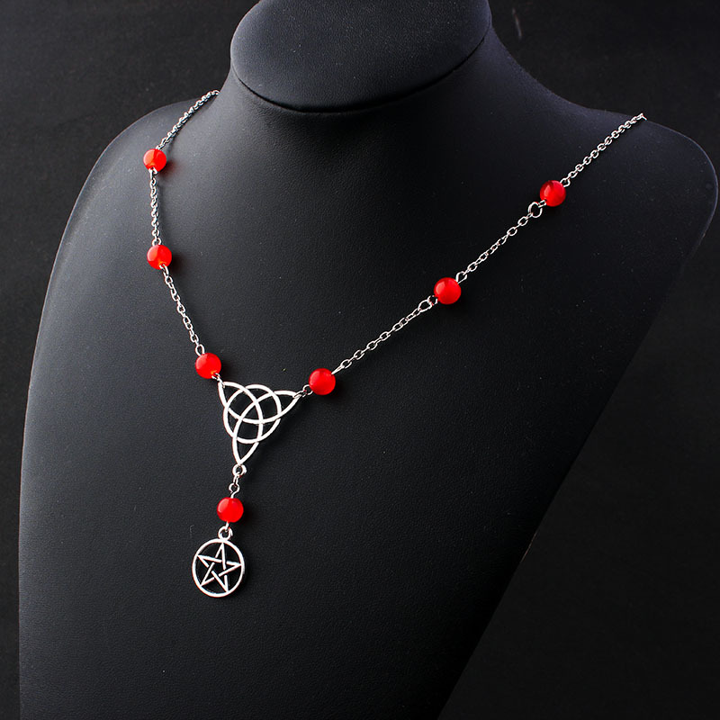 Gothic Witchcraft Pentagram Head Chain Magic Round Beads Stone — foto 9