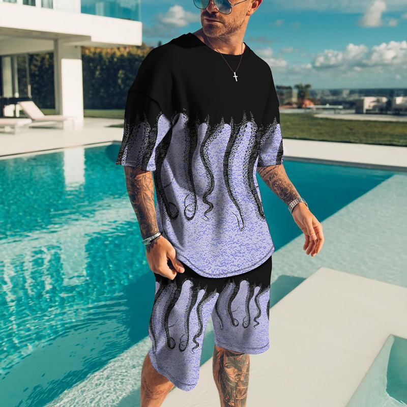 Men’s 2 Piece Active Casual Short and T Shirt Short Sleeve Set Waist Up To 39″