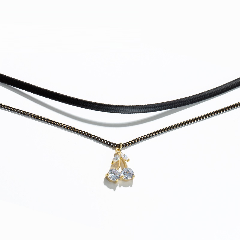 Double Layer Twin Choker Cherry Necklace For Women