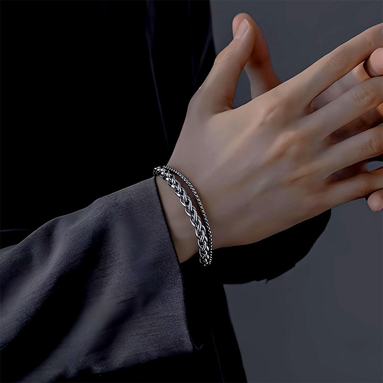 Double Layer Stainless Steel Keel Bracelet For Men