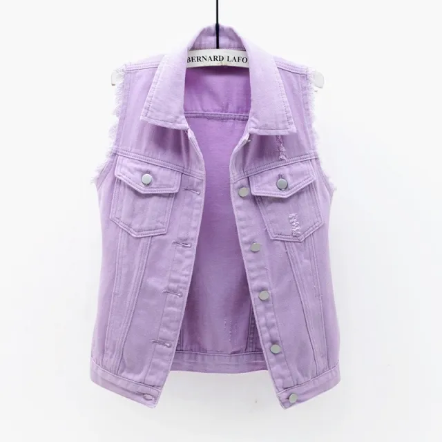 Multi Color Selection Denim Vest Women's Slim Sleeveless Jacket Purple - Shop at LoveMi