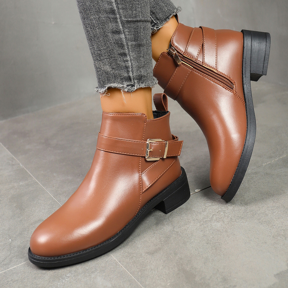 Buckle-strap Riding Boots Large Size