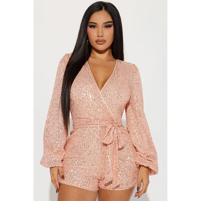 Sequin Fashion Personalized Women's One piece Shorts Champagne - Shop at LoveMi
