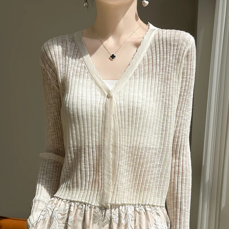Women's Thin Coat Summer With Suspenders Outerwear Cover-up - Beige