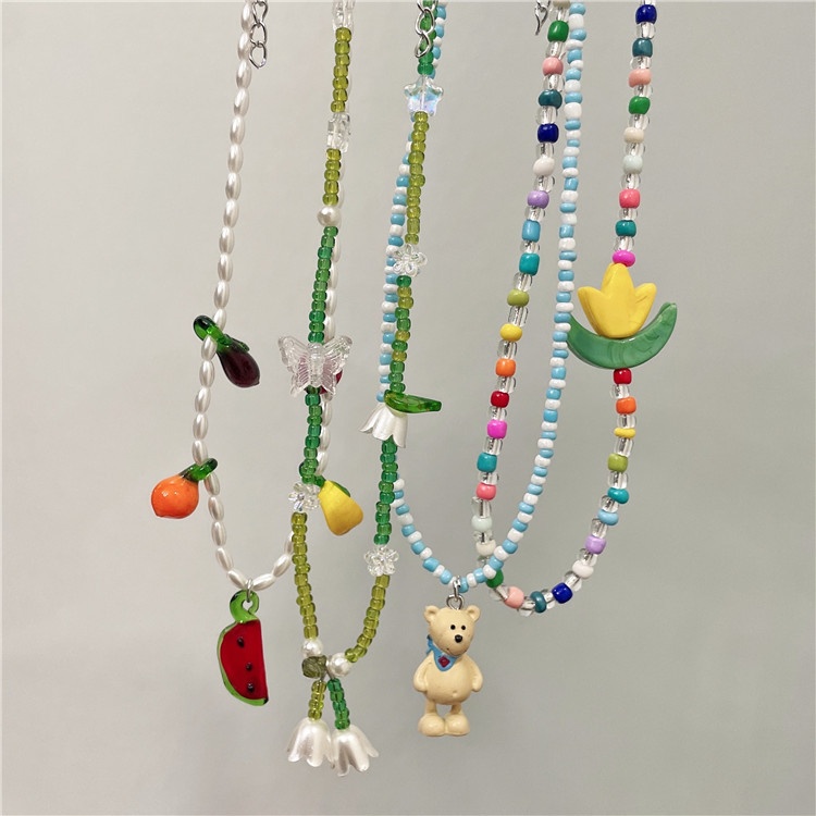 Vintage Colorful Beaded Flower Necklace